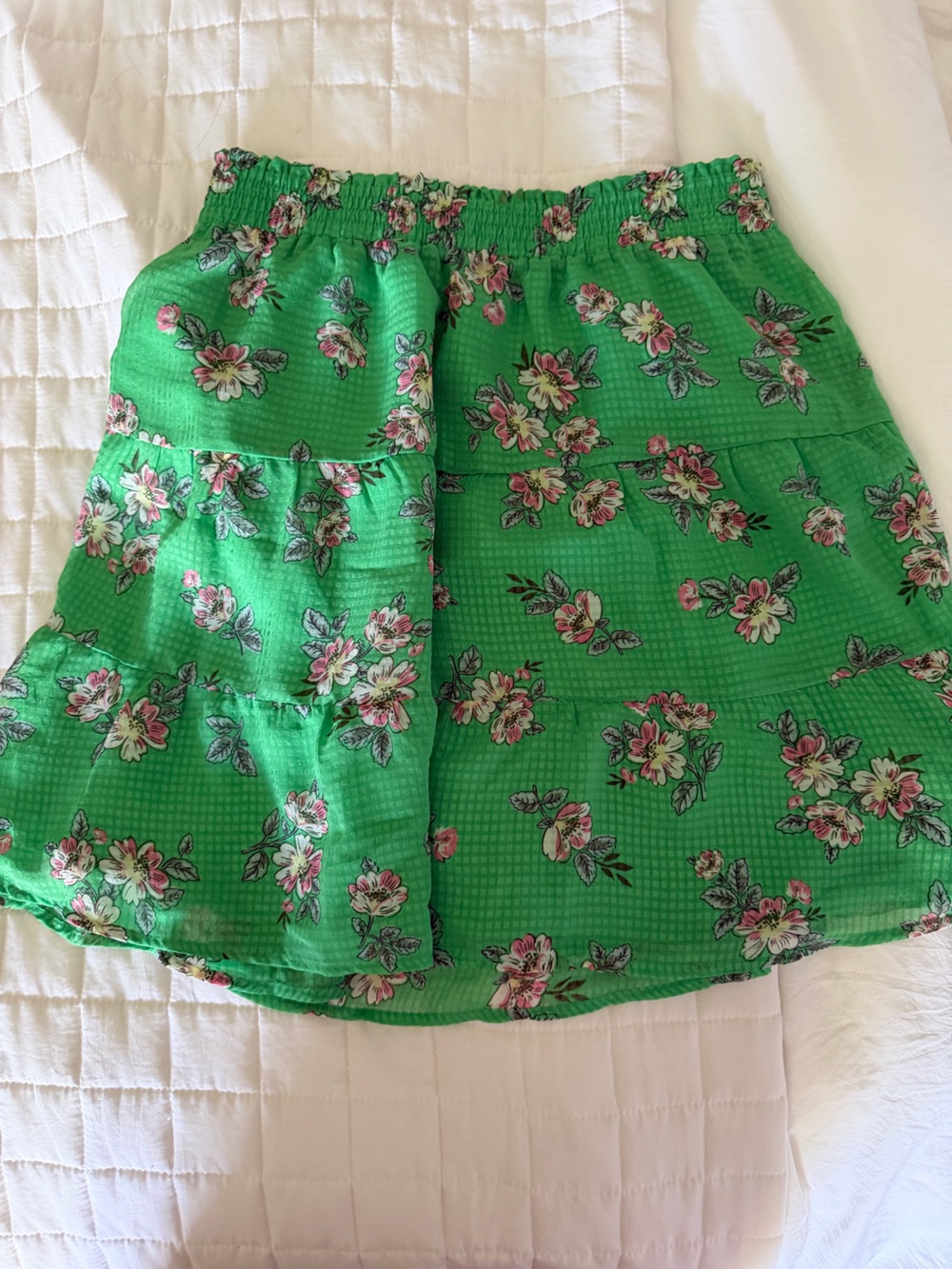 LOFT Green Floral Skirt with Pink Accents